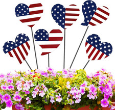 6 Pcs 12" H Patriotic Metal Yard Sign 4Th of July Red White Blue Heart Garden St
