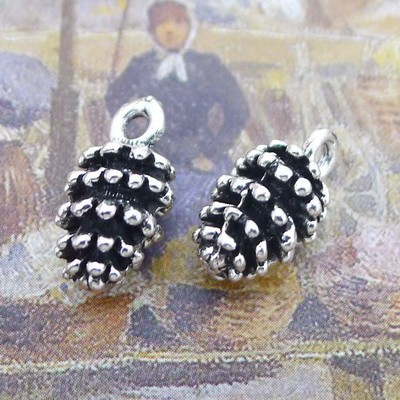 12PCS or 30PCS Antique Silver 3D Pine Cone Charm Pendant, Evergreen Pine JHS89