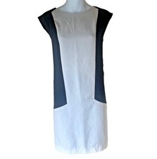 MANGO Navy Blue White Striped Panel Shift Dress S Small Nautical Office Workwear