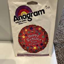 VINTAGE ANAGRAM BALLOON Happy Birthday from All of Us-1997 19” RARE/Red 