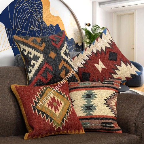 Set of 4 Pcs Vintage Cushion Cover Handmade Square Pillows Turkish Kilim Pillow - Picture 19 of 22