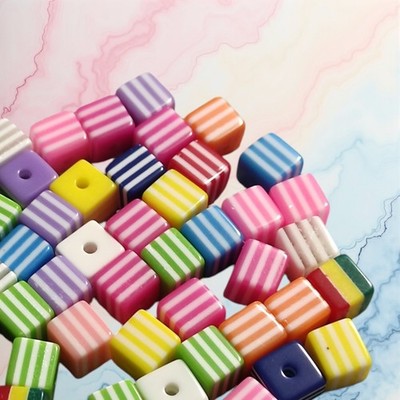 30 Würfel Perlen 8 mm   Gestreift & Bunt   Harz   Cube Beads für DIY Schmuck