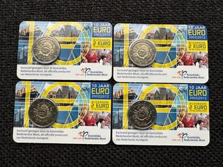 NEDERLAND 4x 2 EURO 2012 '10 JAAR EURO' IM COINCARD.