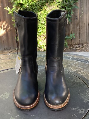 CHIPPEWA Engineer Motorcycle Black Leather Boots Soft Toe Mens