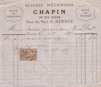 RENTIERE - RECHNUNG HAPIN, HOLZHÄNDLER, SÄGEWERK - 1883
