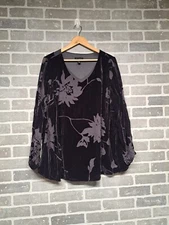 H by Halston Cold Shoulder Velvet Floral Gray Burnout Elegant Women Top Size 22W