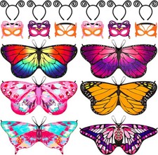 NEW 39 QTY 6 LITTLE GIRLS BUTTERFLY COSTUMES WINGS, HEADBAND/AENTENNA MASK