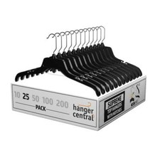 25 Pack Durable Plastic Clothing Hangers with Metal Swivel Hooks, 17 inch,Black