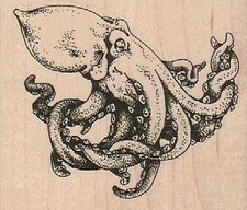 Octopus/Cephalopod 3 x 2 1/2" Rubber Stamp, Octopus Stamp, Ocean, Nautical