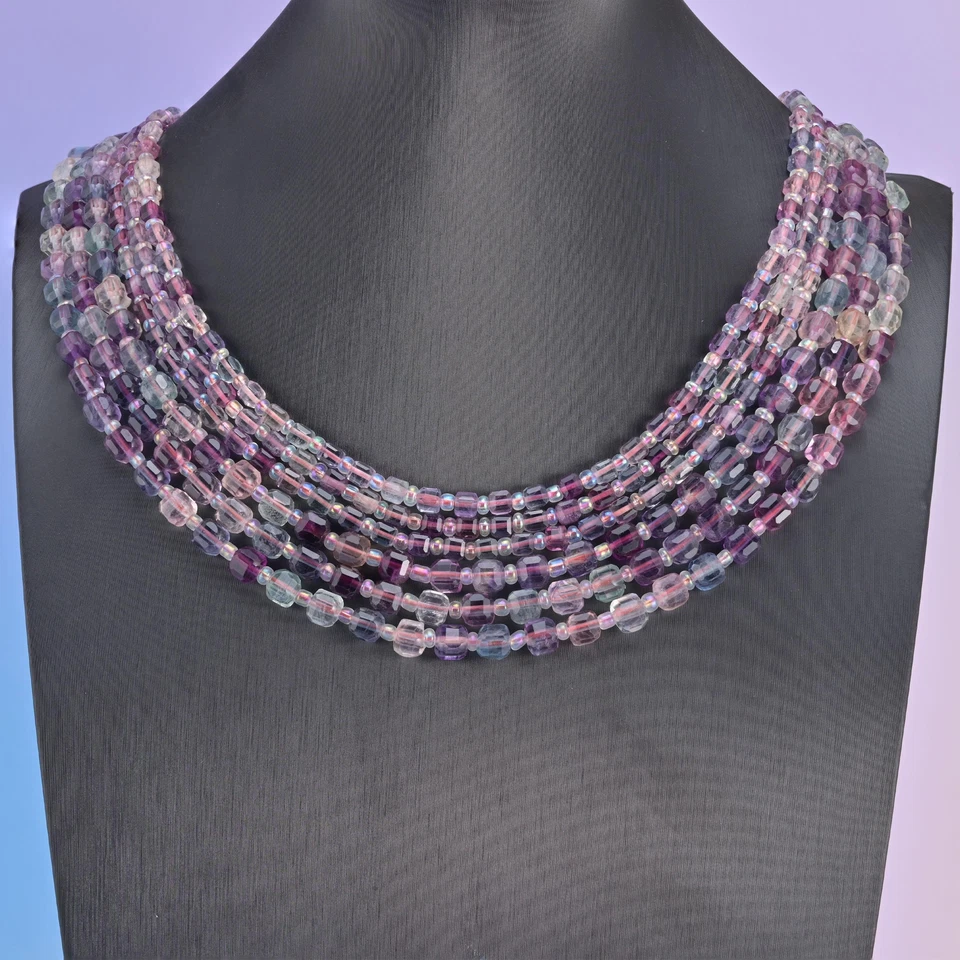 Cuentas de cubo facetadas de fluorita arco iris 4 mm 6 mm para hacer joyas hilo de 15,5 pulgadas Foto 3 de 4