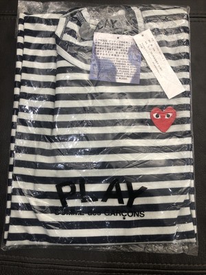 Comme Des Garcons Cdg Play Long Sleeve Striped Shirt White Navy Blue Large Bnwt Ebay