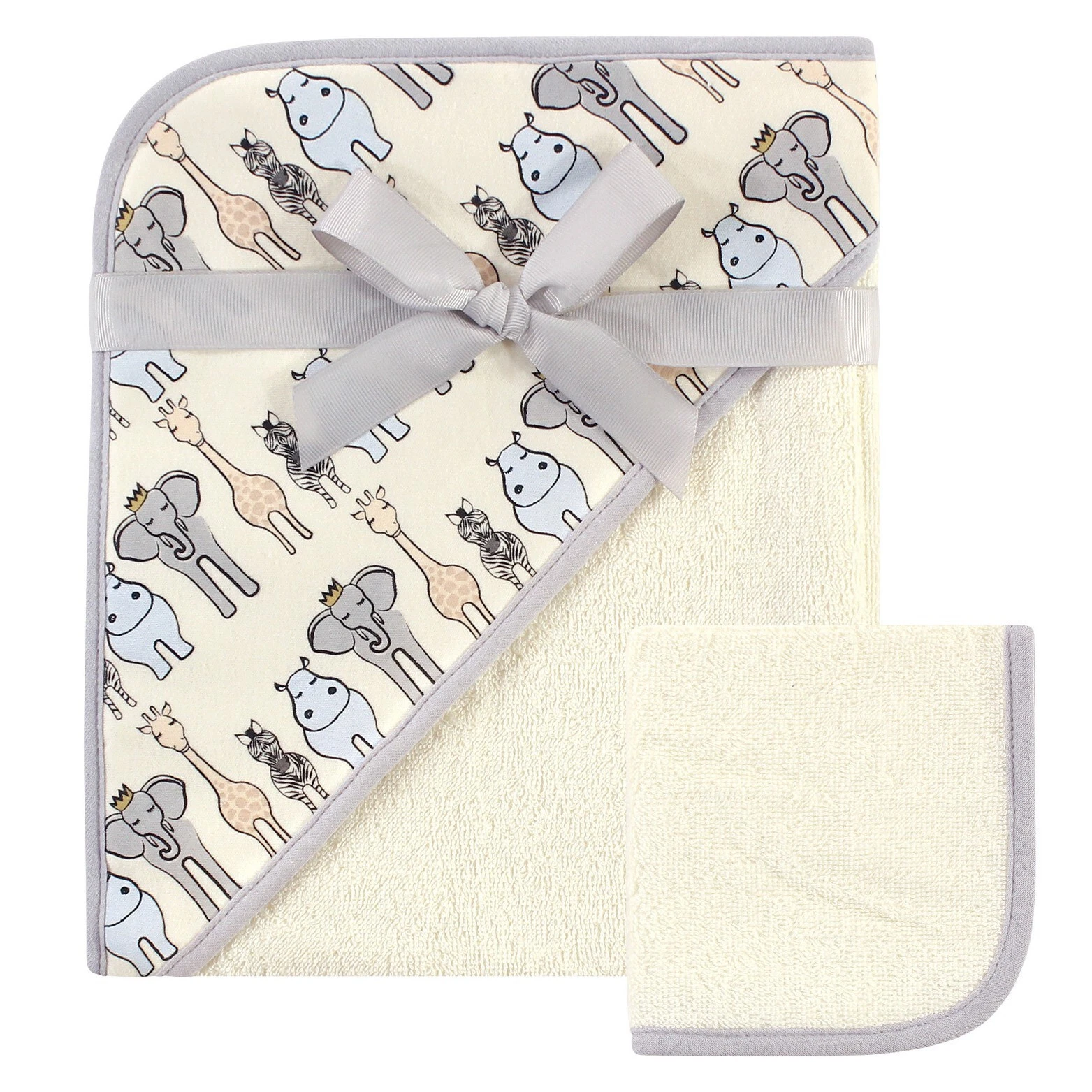 Hudson Baby Cotton Hooded Towel and Washcloth 2pc Set, Royal Safari, One Size