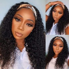 Headband Wig Human Hair Deep Wave 18 Inch Wigs for Black Women Glueless None ...