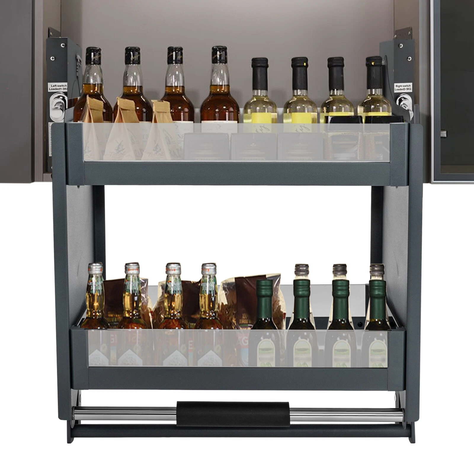 2-tier Pull-down Shelf Upper Kitchen Wall Cabinet Storage Organizer Cabinet Rack