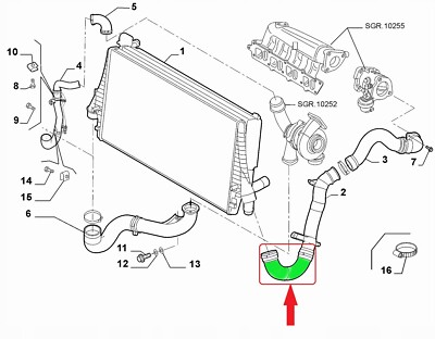 Fastner Tubo Intercooler In Gomma Per Fiat Croma 1.9 JTD (2005-2011) – Inferiore Lato Sinistro, OE 51791379, Ø53mm