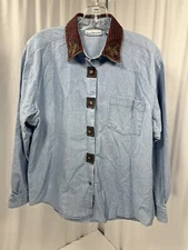 David Brooks Womens Size 10 Denim Winter Christmas Shirt Embroidered Vintage