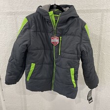 Protection System Boy's Size 14/16 Full Zip Hooded Gray Green Puffer Jacket NWT