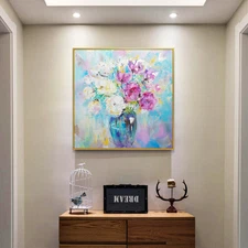 Abstract Floral Oil Painting Hand Painted Colorful Flower Wall Art On Canvas