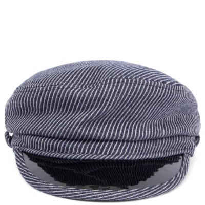 66630 auth CHANEL blue white cotton 2018 HAMBRURG STRIPED SAILOR Hat S  18A