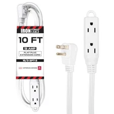 10 Ft Extension Cord with 3 Electrical Power Outlet - 16/3 Durable White Cable