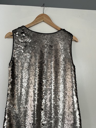 Zara Silver Sequinned Dress Short M Medium Metallic Festival - Picture 10 of 11