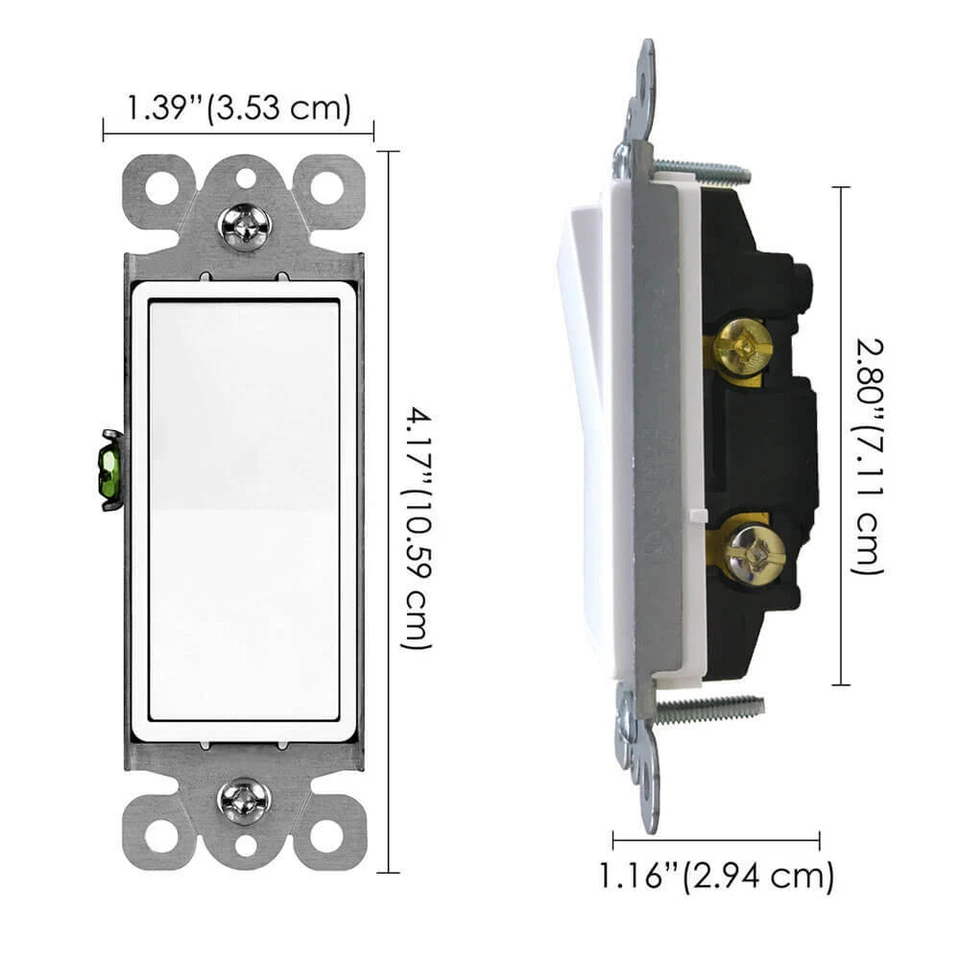 Pacote com 10 Interruptores de Luz Decora Rocker Single-Pole Parede 15Amp Auto-Aterramento UL Branco - Imagem 2 de 4