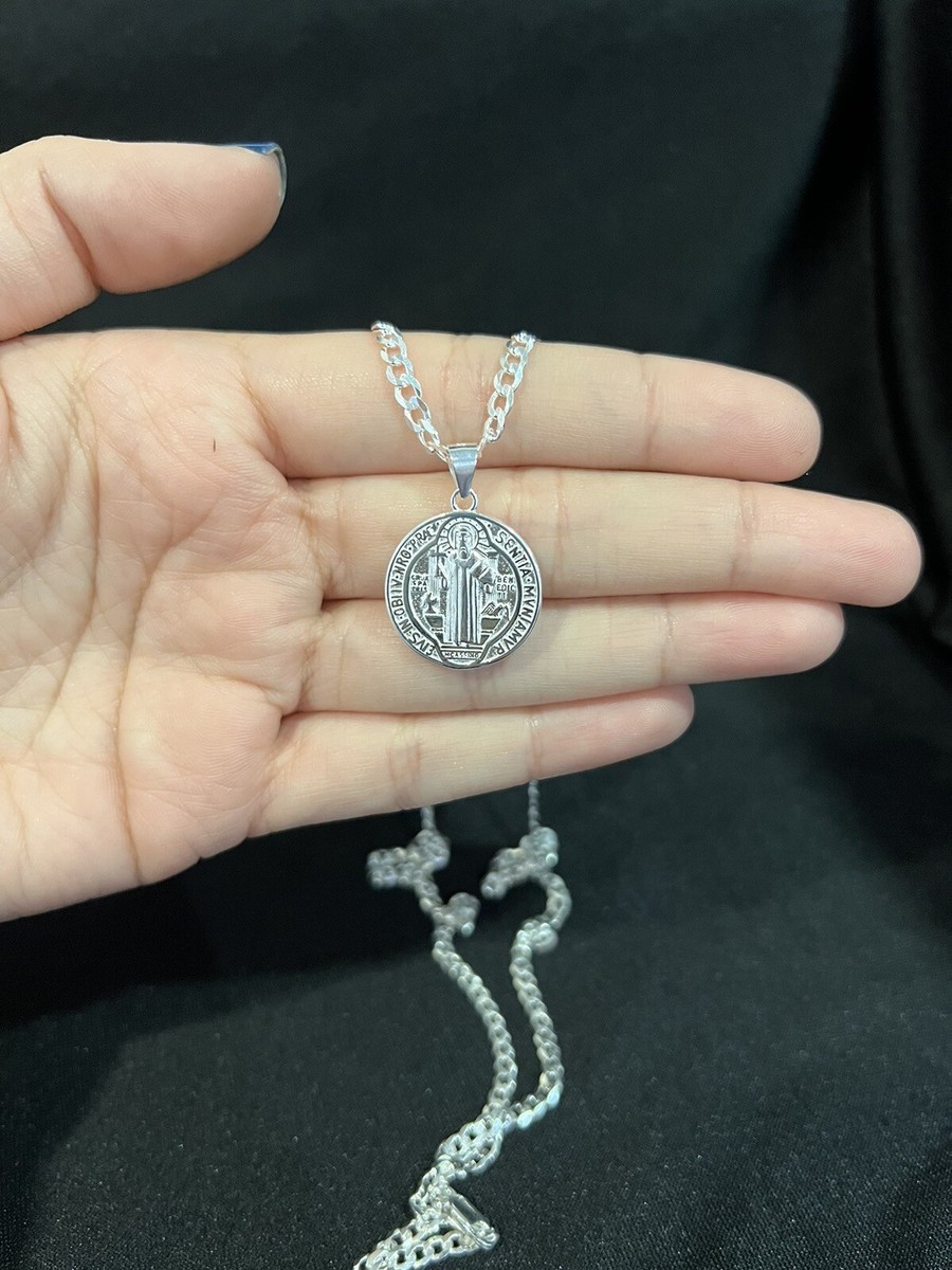 Collar De Plata De Ley 925 Con Llave De San Benedicto De 22 Pulgadas De Largo/CADENA DE SAN BENITO LLAVE 22" LARGO-P63, Plata Esterlina - Foto 12