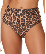 Bar III Women's Beach Cheetah Printed High Rise Bikini Bottoms Natural L 2058