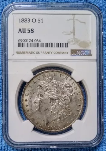 1883 O AMERICAN MORGAN SILVER DOLLAR 90%SILVER NGC GRADED AU58