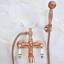 Antique Red Copper Wall Mount Clawfoot Bath Tub Faucet w/ Handheld Shower Zna377