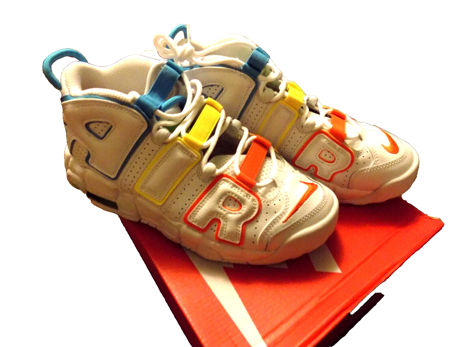 Nike Air More Uptempo White Rainbow GS Sneakers Youth 7 womens 8.5 FJ4624 100 HT