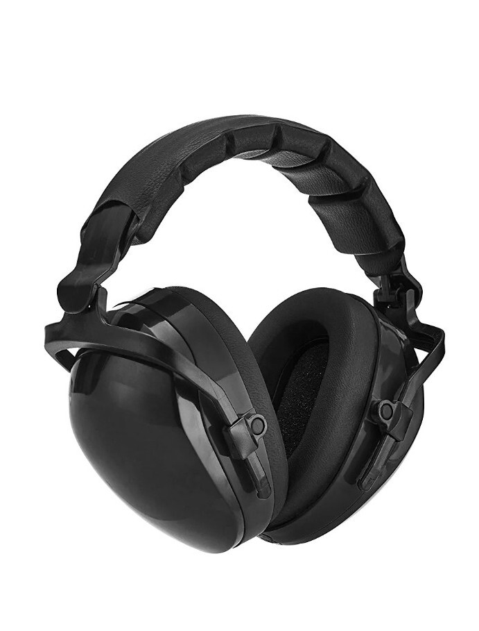 Foldable Noise Reduction Safety Earmuffs Solid Black Ear Protection 23 Decibels