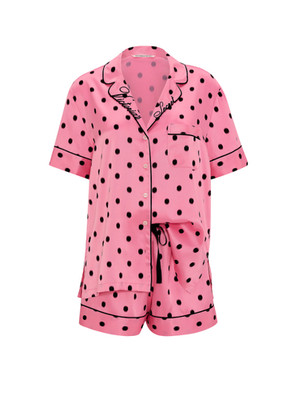 Victoria's Secret Signature Satin Short Pajama Set Sexy Little Pink Ikat Dots