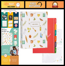 Recipe Binder 3 Ring 8.5"x9.5" with 50 Recipe Cards, Sleeves Divider Tabs, Kit