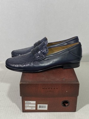 Mezlan Kronos Genuine Crocodile Loafers Blue 9.5M Exotic Leather, Made in Spain