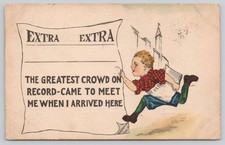 Postcard Art Newsboy Delivering an Extra c1914 72S