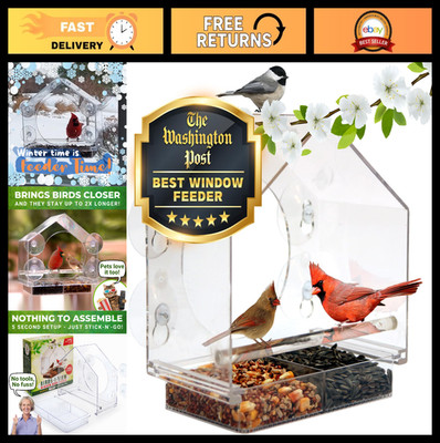 Transparent Acrylic Window Bird Feeder - Weatherproof, Suction Grip, Easy Clean,