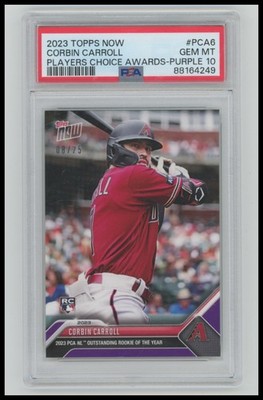 2023 Topps Now Corbin Carroll Players Choice Awards Purple Rookie /25 PSA 10