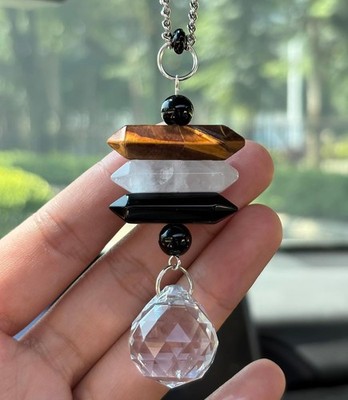 Hanging Car Charm, Cute Healing Stones Car Decor for Rear View Mirror, Boho Hand