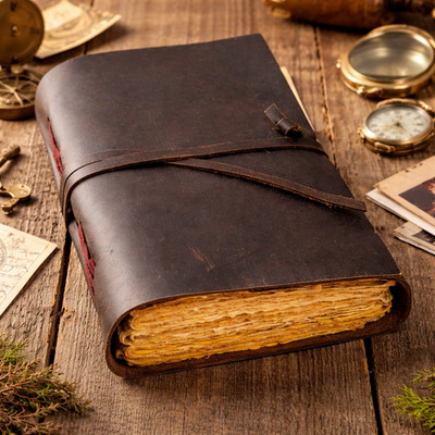 Large Handmade Leather Journal   Buff Sketchbook | 200 Deckle Edge Pages