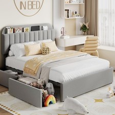 Full/Twin/Queen Size Bed Frame for Kids Upholstered Platform Bed with 2 Drawers