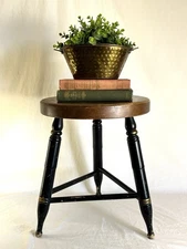 Vintage L Hitchcock Maple Stool with Stencil and Three Legs