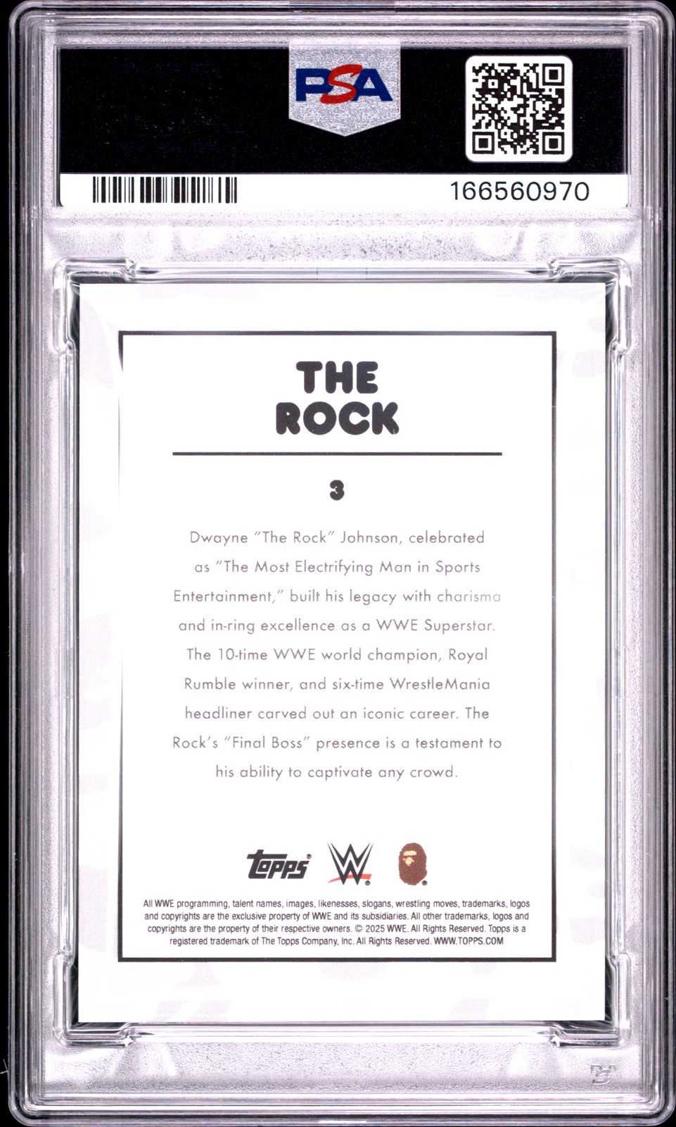 2025 TOPPS WWE X BAPE YELLOW CAMO FOIL #3 THE ROCK 27/99 PSA 9 view 2