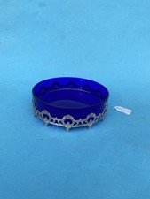 Gro&szlig;e dt. Konfekt-Schale, 835 Silber mit blauem Glaseinsatz, Albert Bodemer