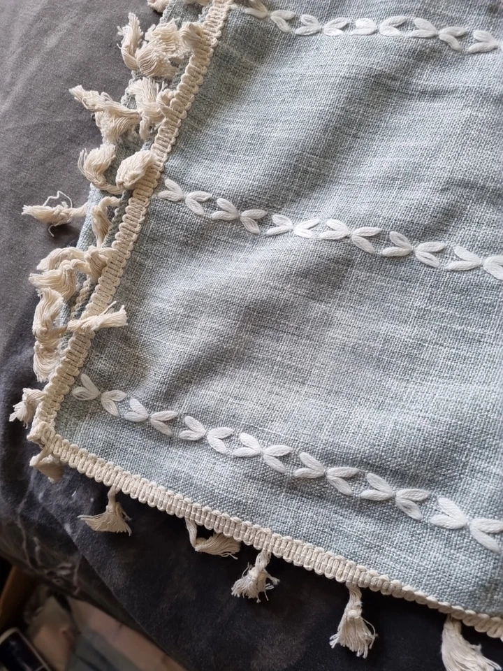 Cyan Grey Table Cloth 140 X 160 (55" X 63") With Embrodered Patern And Frills - Image 2 of 4