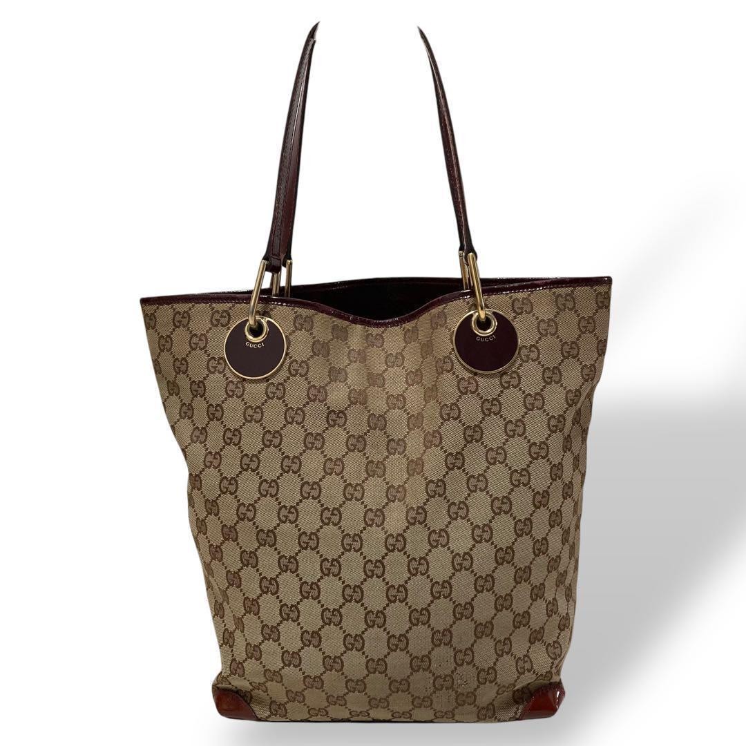Gucci GG Monogram Leather and Canvas Large Tote Bag with Shoulder Strap
