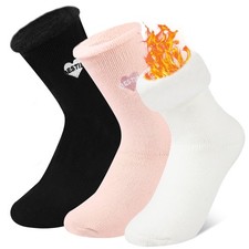 Soxbang Women's Thermal Boot Socks with Plush US5-9, Heart Black white pink