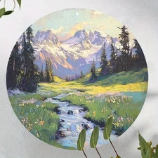 1pc Ly00528 Round Aluminum Metal Sign - 8-Inch Mountain Landscape Wall Art with