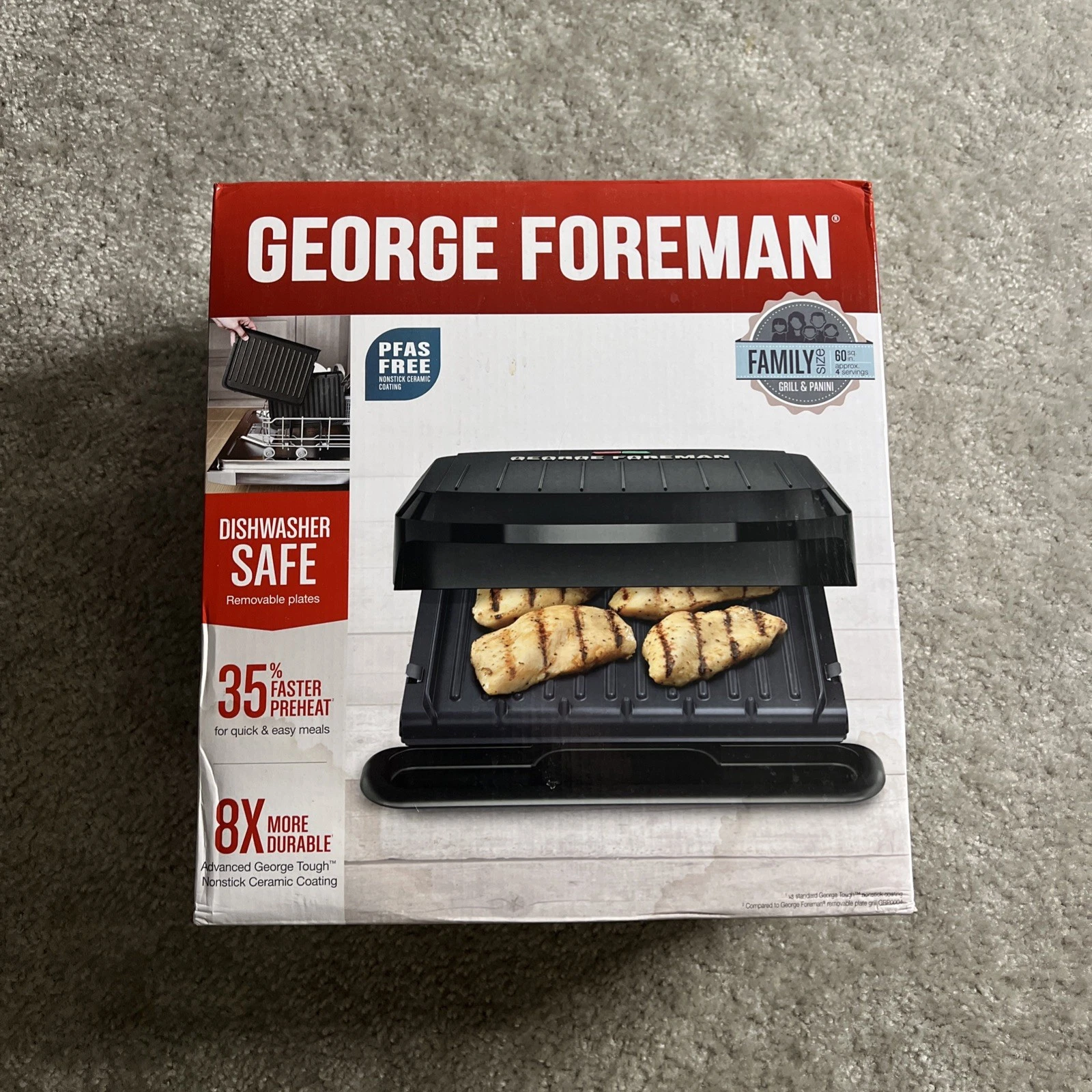 George Foreman GRP1060B 4 Serving Removable Plate Grill - Black - NEW