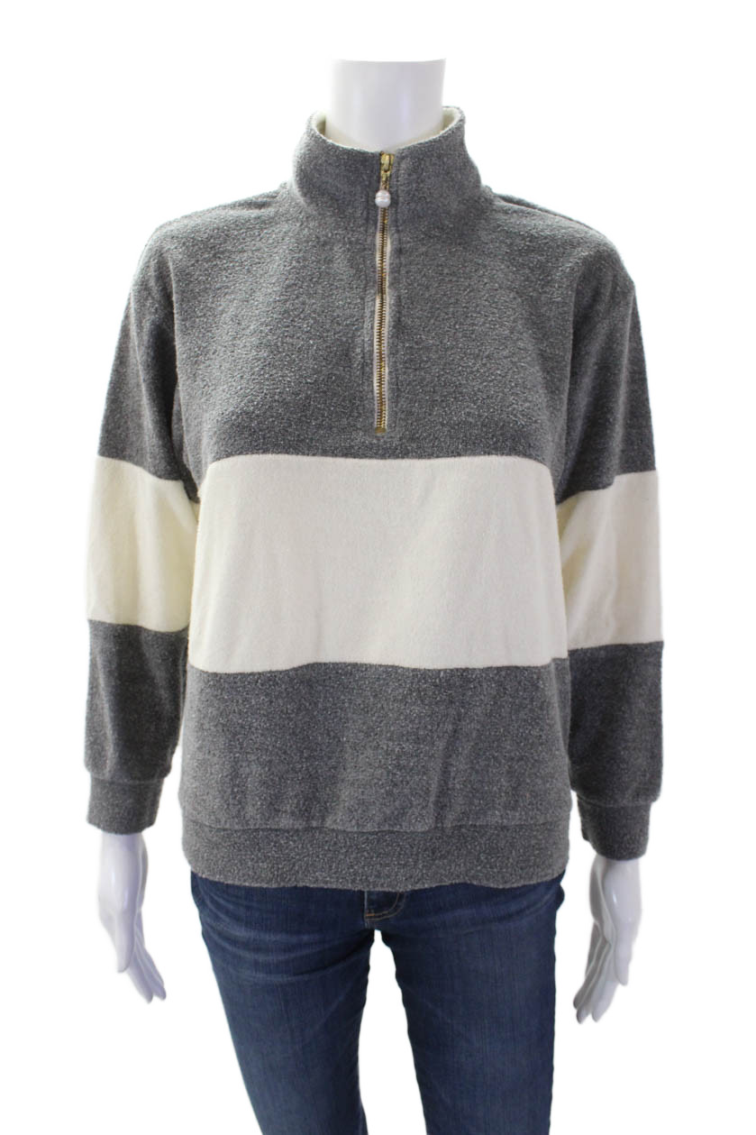 Donni Womens Long Sleeve Quarter Zip Mock Neck Striped Sweater Gray White SmallFree Shipping in US $100+ Orders | $6.95 Orders Below